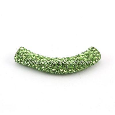 Pave Pipe beads, Pave Curved 52mm Bling Tube Bead, clay, green