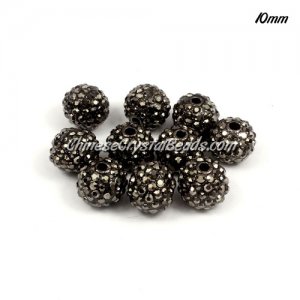 Pave beads, alloy, 10mm, black silver , sold per 10pcs bag