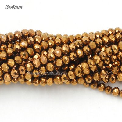 130Pcs 3x4mm Chinese Crystal Rondelle Bead Strand, copper