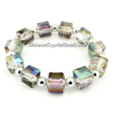 10mm cube crystal beads bracelet, 6mm CCB, green and purple