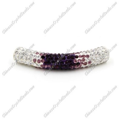 pave crystal tube beads, clay, L:52mm, hole: 4mm, violet gradient, 1pc