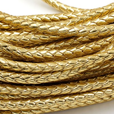 2 Meters 7mm Round Braided Bolo Synthetic Leather Jewelry Cord String, gold