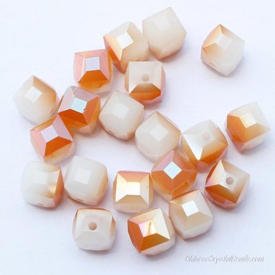 crystal cube beads, 10mm, oppqua white half orange light, sold per pkg of 20pcs