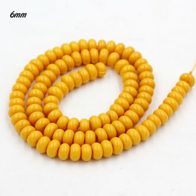 100Pcs 6x3.5mm Smooth Roundel Shape Glass Beads, rondelle glass beads strand, hole 1mm, gold yellow