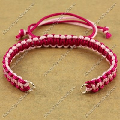 Pave chain, nylon cord, ruby and pink, wide : 7mm, length:14cm