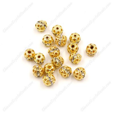 50 pcs 6mm Rhinestone round ball bead, gold spacer bead,crystal bead,copper,metal, hole:1mm