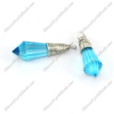 Wire Working Crystal Icicle Drop Pendant, 8x20mm, aqua, sold by 1 pc