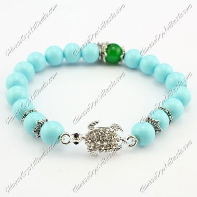 grass beads Stretch bracelet, 8mm glass blue beads