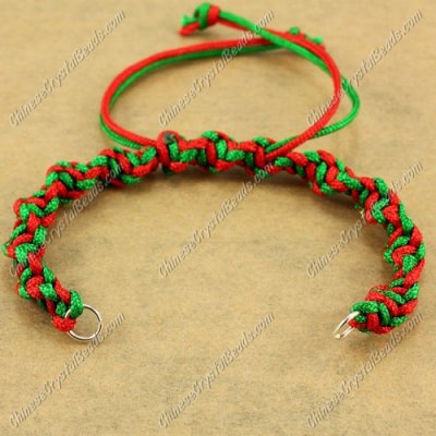 Pave Twist chain, nylon cord, emerald and red, wide : 7mm, length:14cm