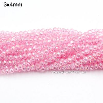130Pcs 3x4mm Chinese Crystal Rondelle Beads strand, Paint pink AB