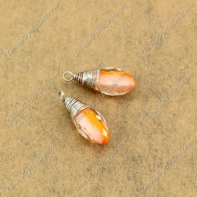 Wire Working Briolette Crystal Beads Pendant, 6x12mm, white and yellow, 1 pcs