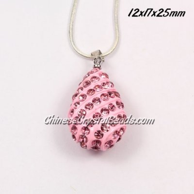 pave drop pendant, 12x17x25mm, pink