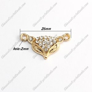 Pave Crystal Links Charms Fox, gold plated alloy, 26mm, 1 pcs