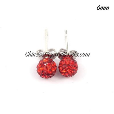 Pave Drop Earrings, 6mm, red, sold 1 pair