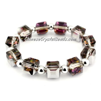 10mm cube crystal beads bracelet, 6mm CCB, silver and purple