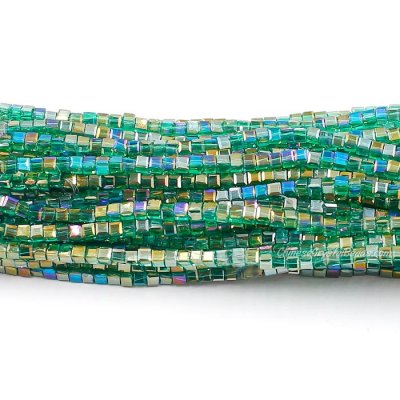 180pcs 2mm Cube Crystal Beads, Emerald AB