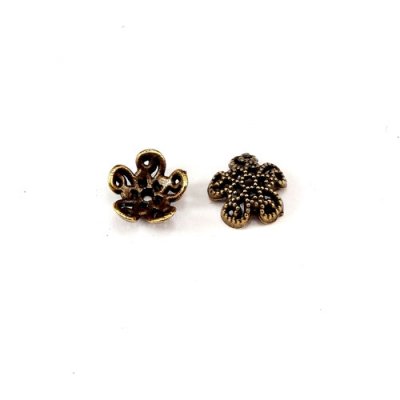 Bead cap, antiqued Gold-finished inchpewterinch #zinc-based alloy, 9x3mm flower, Sold per pkg of 50pcs.
