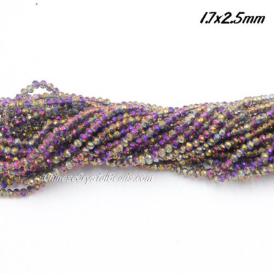 1.7x2.5mm rondelle crystal beads, purple and gold light, 190Pcs