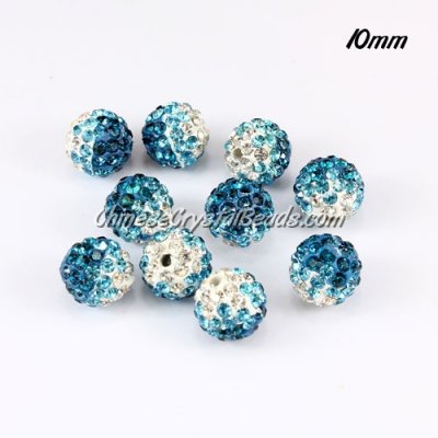 Clay Pave disco beads, Color Gradient white-indicolite, hole: 1.5mm, sold per pkg of 10pcs