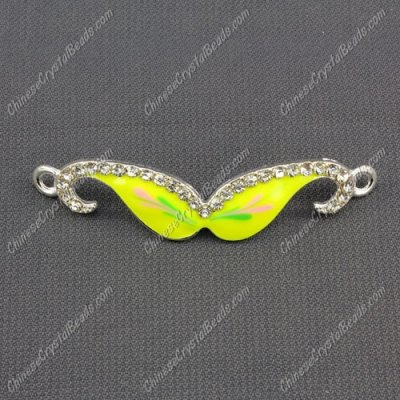 Pave accessories, mustache, 13x55mm, yellow and flower, Sold individually.