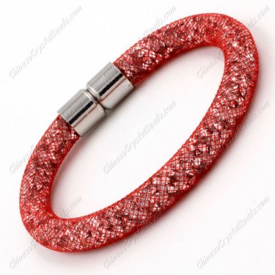 Stardust Mesh Bracelet, width:8mm,red mesh and clear Rhinestone