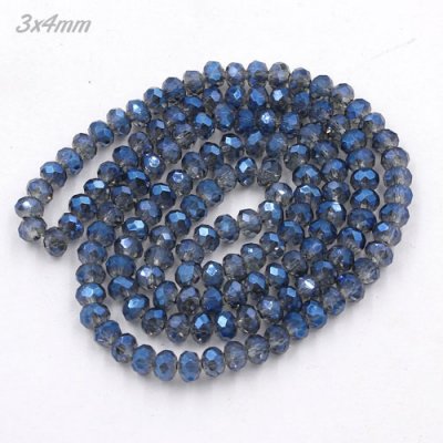 130Pcs 3x4mm Chinese Crystal Rondelle Beads, dark Magic Blue