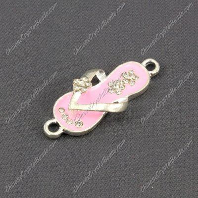 Slippers Pendant Charm, Pink Enamel, silver plated, Findings DIY, 1 piece