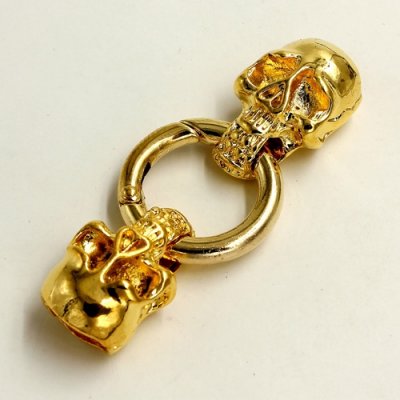 Clasp, skull End Cap, gold plated inchpewterinch #zinc-based alloy,62x24mm Hole 11x5mm, Sold individually.