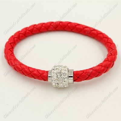 12pcs Weave leather bracelet, Magnetic Clasps, red, wide 7mm, length about 7inch