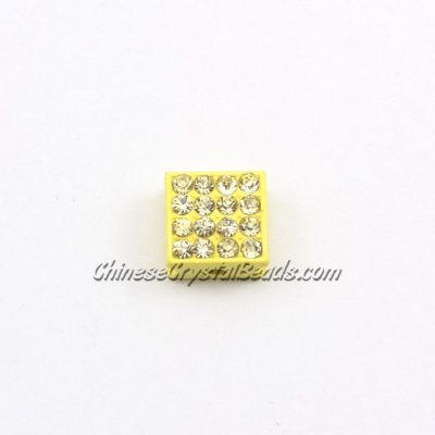 Pave square beads, 10mm, yellow, sold per 12 pieces bag