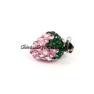Pave Disco strawberry Pendant, pink, clay, crystal Rhinestone, 12x13mm, sold 1 pcs