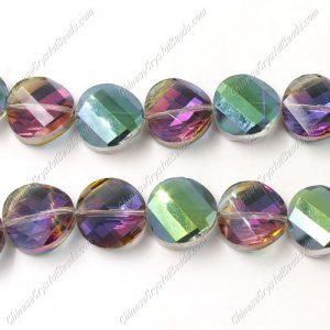 Chinese Crystal Twist Bead, 18mm, purple and green light, 10 Beads