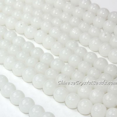 Chinese 8mm Round Glass Beads white jade, hole 1mm, about 42pcs per strand