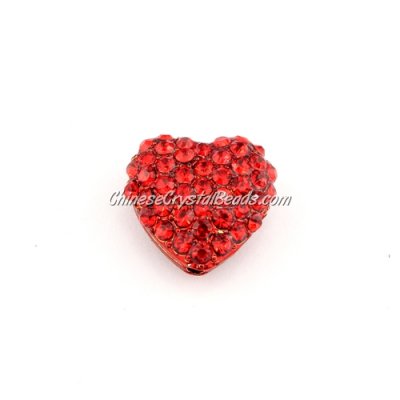 pave heart cube beads, 18mm, red, 1 piece