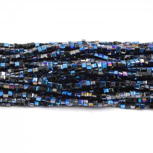 180pcs 2mm Cube Crystal Beads, black half blue light