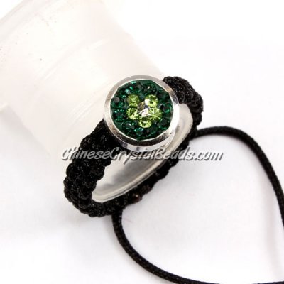 Pave ring, 10mm, button, green-flower, Sold individually.