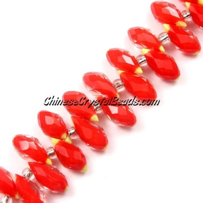 Millefiori Crystal Briolette bead strand, Red/yellow, 6x12mm, 20 beads