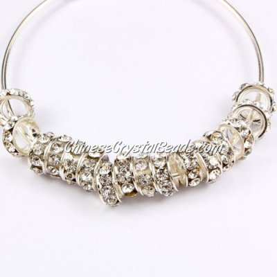 7mm crystal rhinestone rondelle spacers, inchsilver-plated brassinch, 4mm hole, pink rhinestone, sold 1pcs