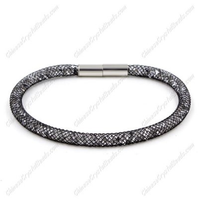 Stardust Mesh Bracelet, width:5mm, black mesh and Rhinestone
