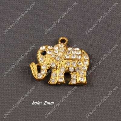 Pave crystal Alloy Charm pendant , gold plated, The elephant, 21x23mm, hole 2mm, sold 1 pcs
