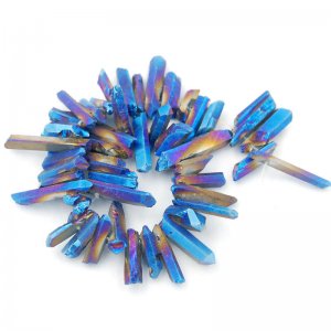 Metalic blue Natural Quartz Crystal Druzy Freeform Stick Titanium Coated Loose Beads 38cm