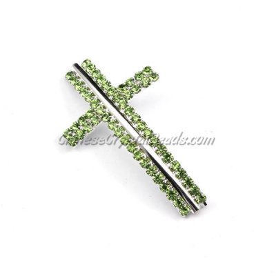 DIY Pave Tool, Claw chains silver cross 28x50mm lime green rhinestone, 1piece