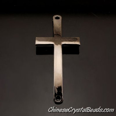 Alloy polished cross pendant, 21x46mm, hole about 2mm, gunmetal, sold 1pcs