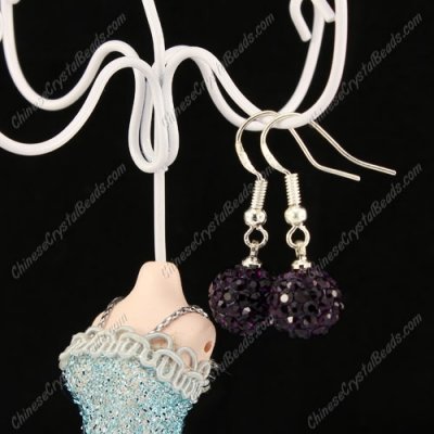 Pave Drop Earrings, Violet, 10mm clay disco beads, sold 1 pair