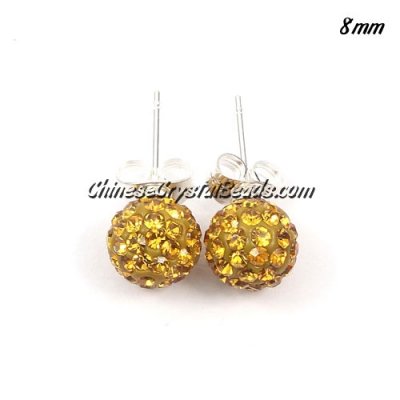 Pave Drop Earrings, amber, 8mm, sold 1 pair