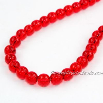 Chinese 8mm Round Glass Beads lt. siam, hole 1mm, about 42pcs per strand