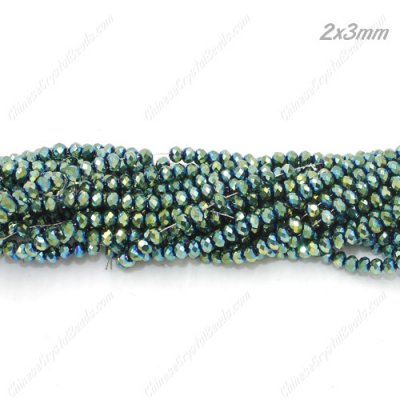 130Pcs 2x3mm Chinese Crystal Rondelle Beads, Green Light
