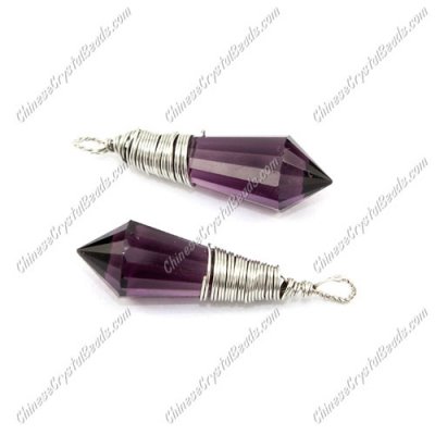 Wire Working Crystal Icicle Drop Pendant, 8x20mm, violet, sold by 1 pc