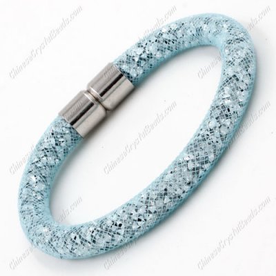 Stardust Mesh Bracelet, width:8mm,aqua mesh and clear Rhinestone