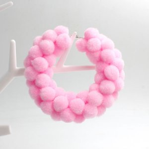 Pom poms Hoop Earring, 2.6 inch, pink, sold by 1 pair